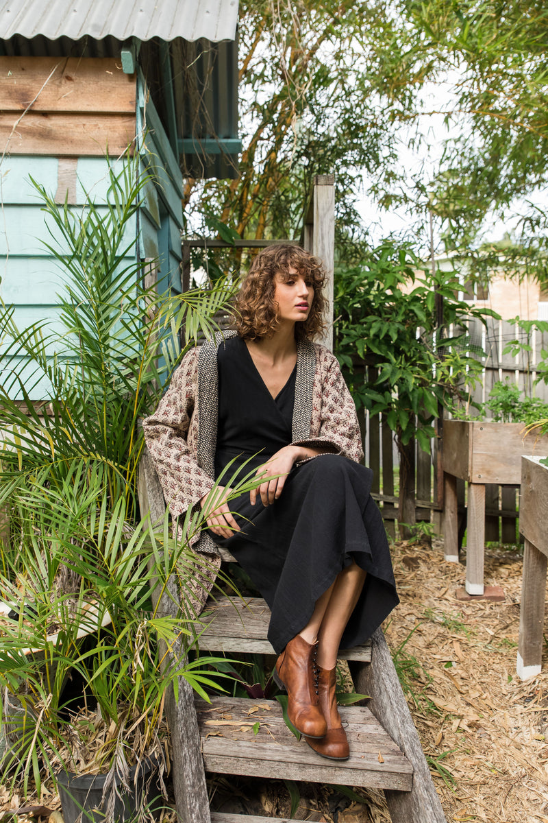 a collection of autumn winter jackets, tops, skirts, and modern boho dresses in block prints and woolen and cotton blends available online at Jipsi Cartel