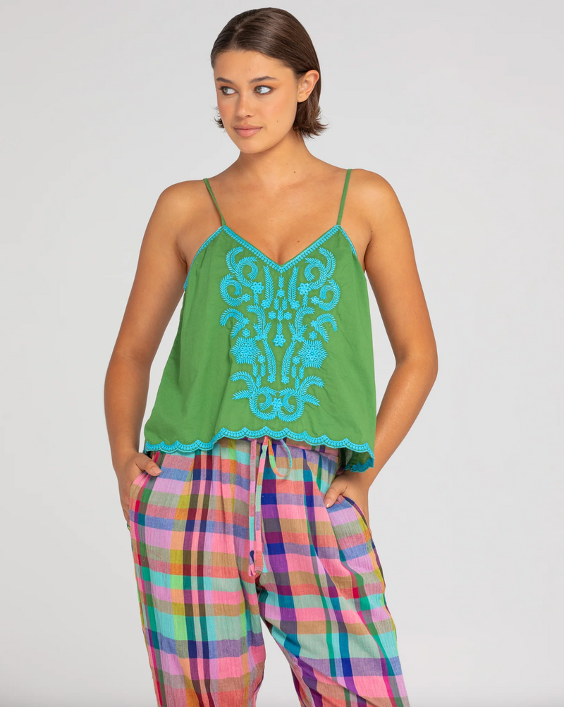 green and blue indian cotton embroidered boho top