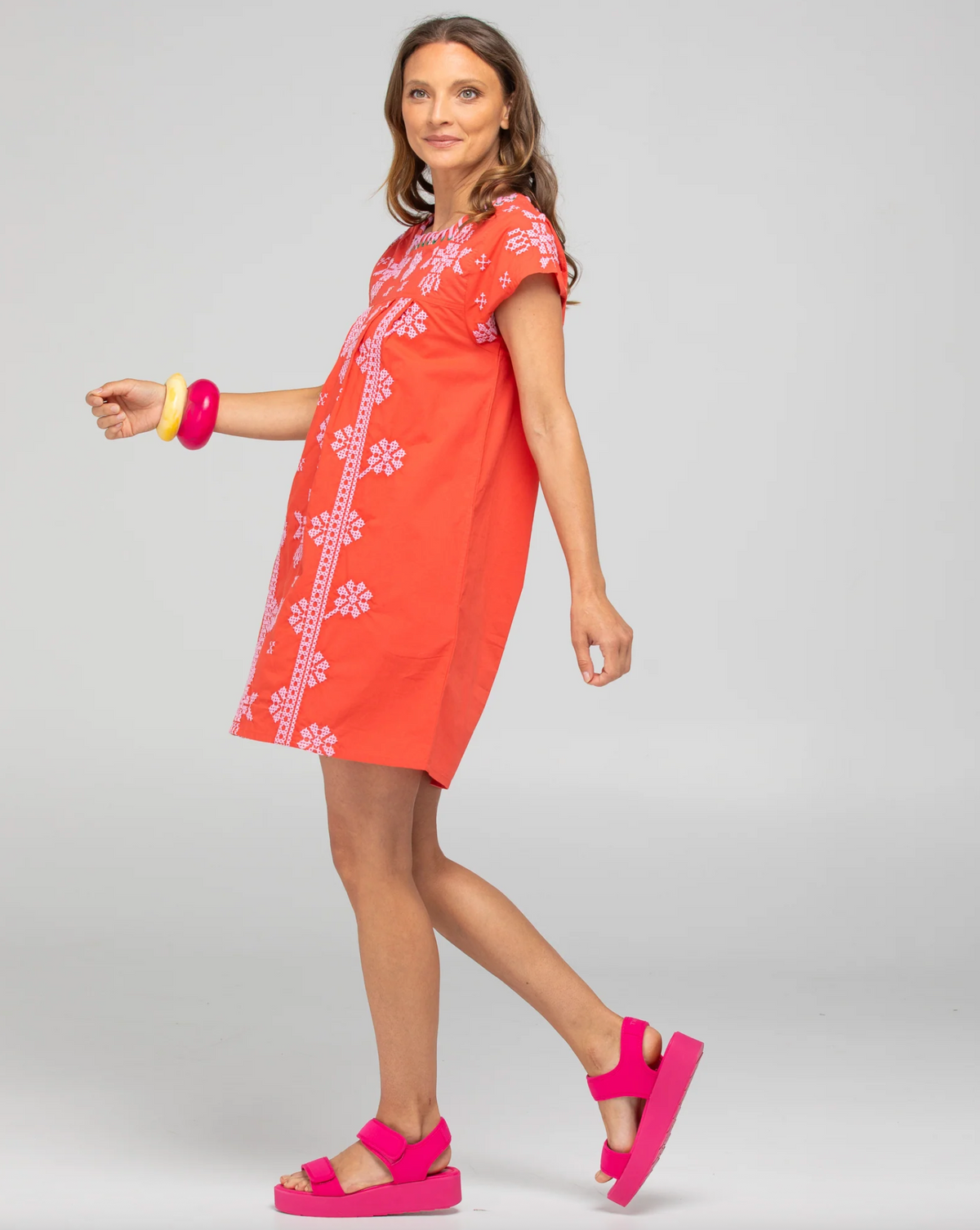 the amore dress by boom shankar is a red cotton embroidered bohemian style dress
