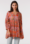 a cotton block print tunic top in pink orange