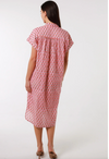 a cotton block print pink bohemian resort style beach dress