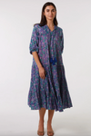 a midi length floral block print cotton bohemian dress