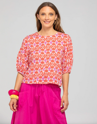 The Ava Top by Boom Shankar is made from soft, breathable cotton, made ethically in India and a fun block print pattern in red and white