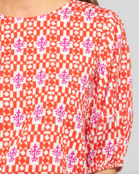 The Ava Top by Boom Shankar is made from soft, breathable cotton, made ethically in India and a fun block print pattern in red and white