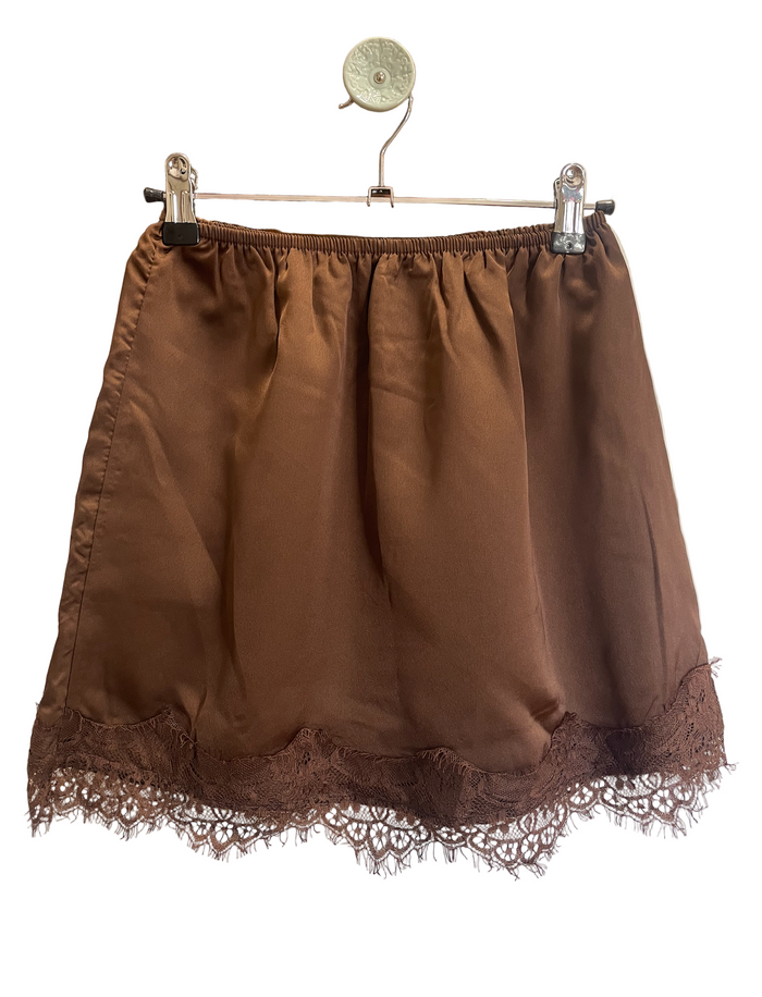 satin and lace slip skirt in chocolate by frankie