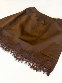 satin and lace slip skirt in chocolate by frankie