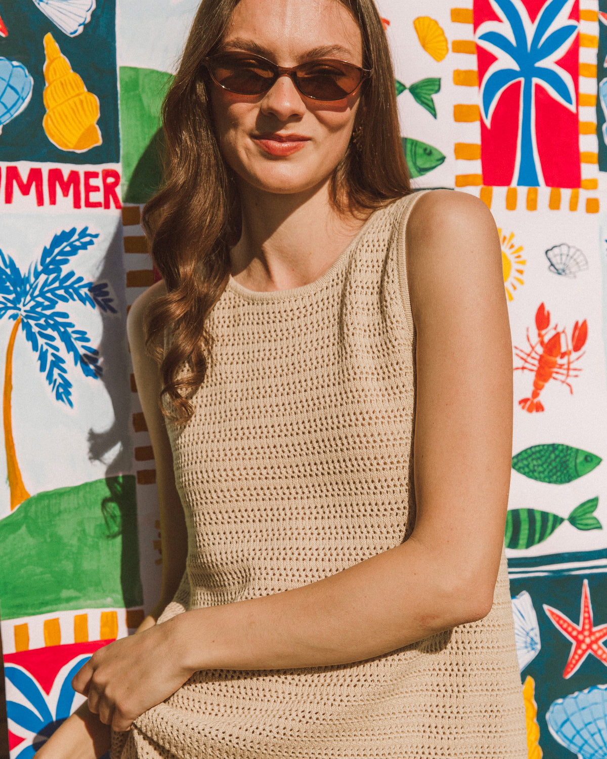 a cotton beige crocheted summer dress