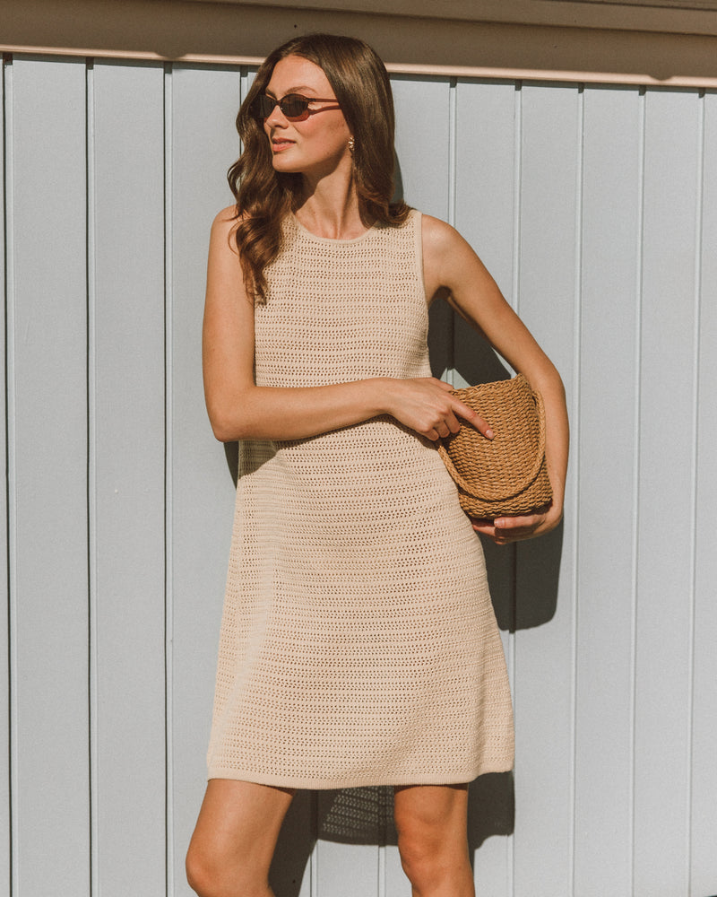 a boho cotton beige crocheted summer dress