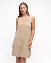 a cotton beige crocheted knee length dress