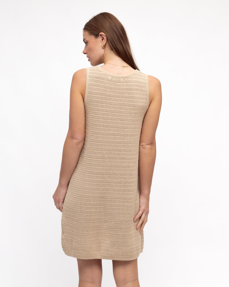 a cotton beige crocheted summer dress