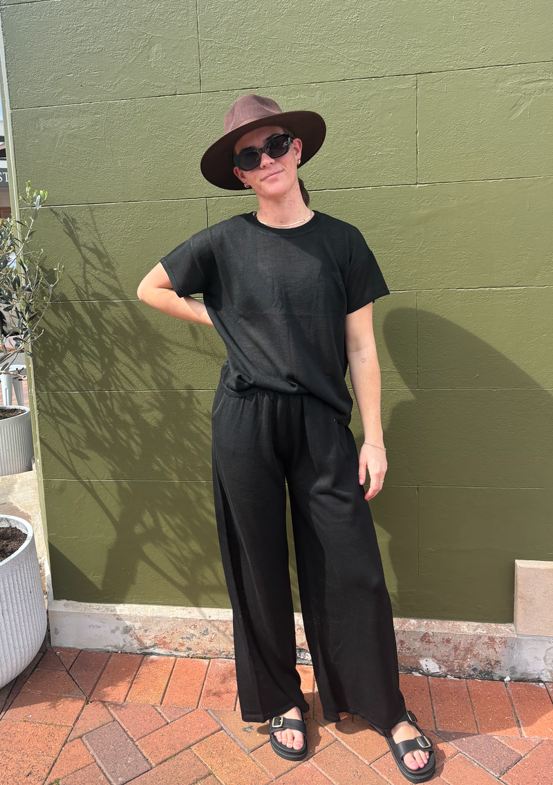 a cute little black linen knitted tee by little lies