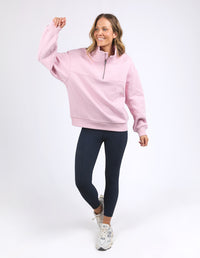 college zip crew by foxwood is a cotton fleece lined sweater in pink