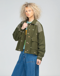 cove jacket by boom shankar is a boho modern army style embroidered bomber jacket