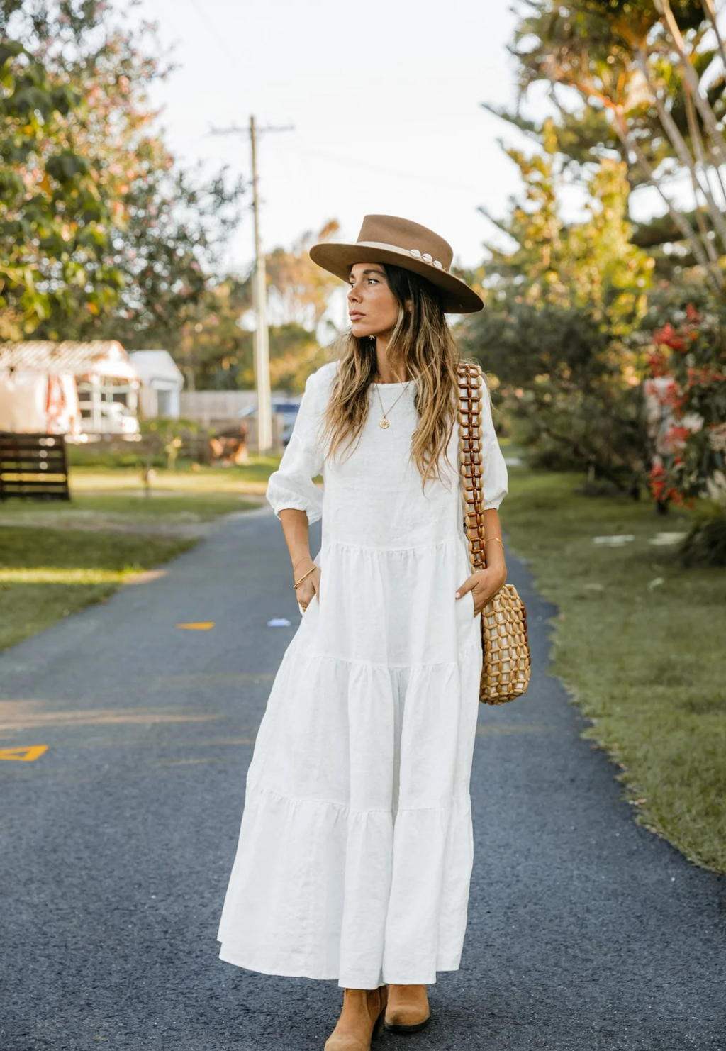 dahlia dress in white linen by little lies