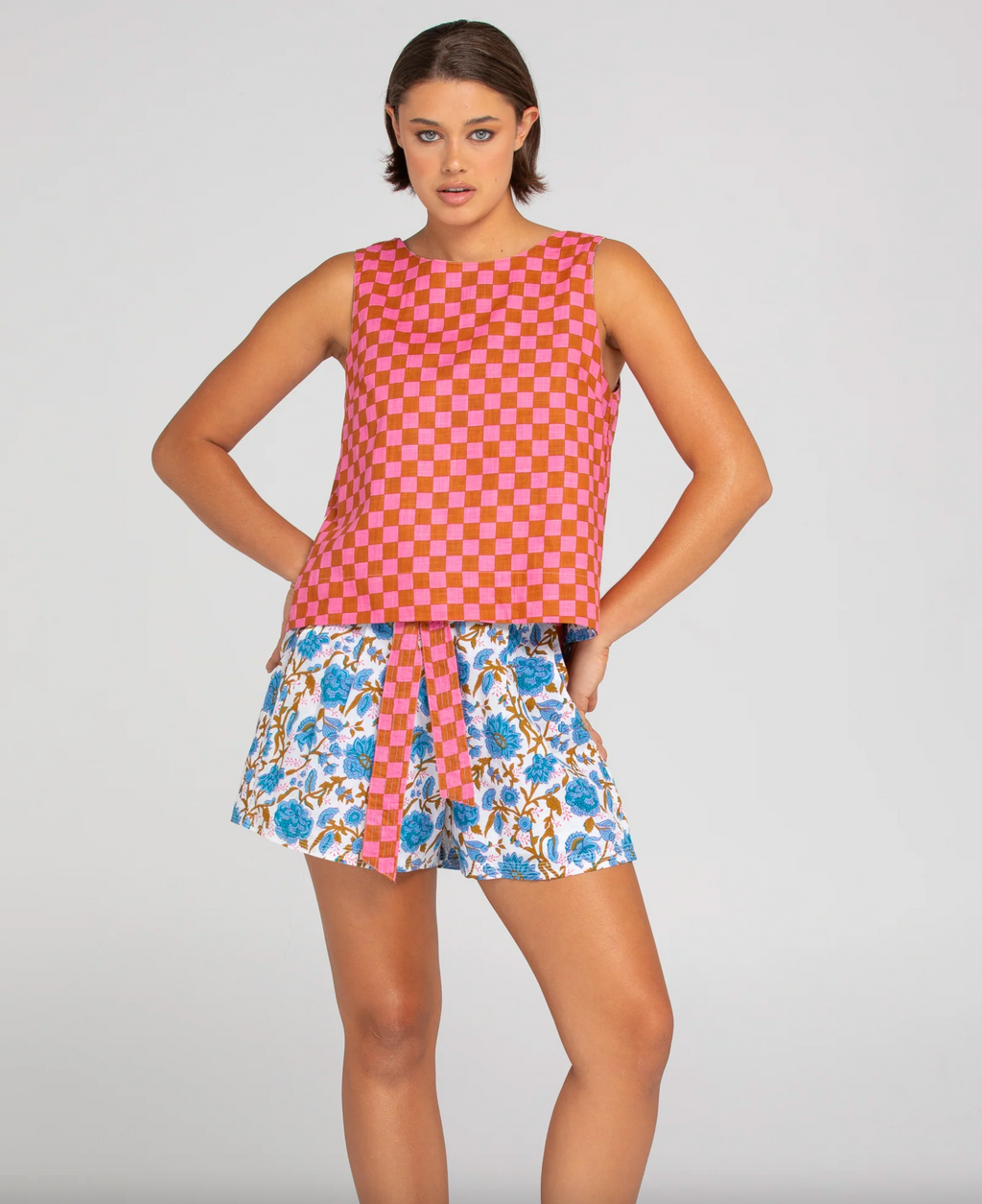 daisy shorts by boom shankar are a floral block print Summer short set