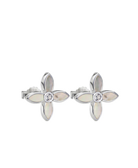 desert flower sterling silver stud earrings by murkani have mother of pearl and white topaz