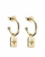 rectange 18 karat yellow gold drop hoop earrings by murkani with white topaz