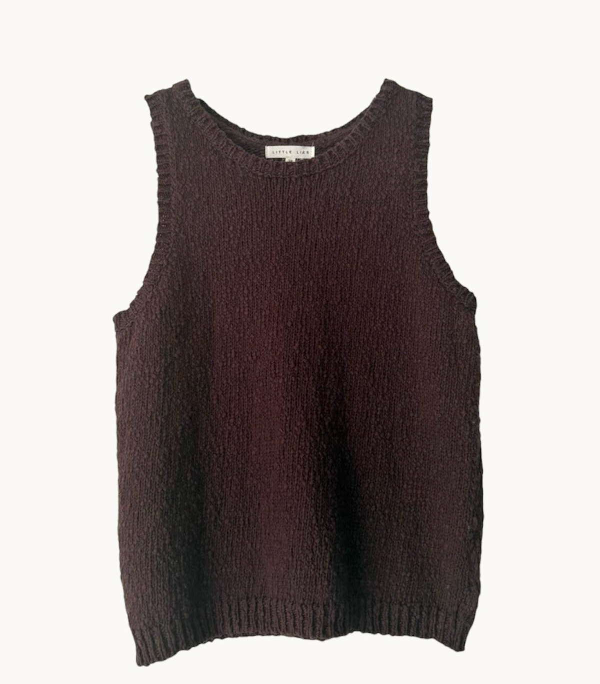 the dolly tank by little lies is a chocolate knitted cotton sleeveless top