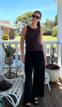 the dolly tank by little lies is a chocolate knitted cotton sleeveless top