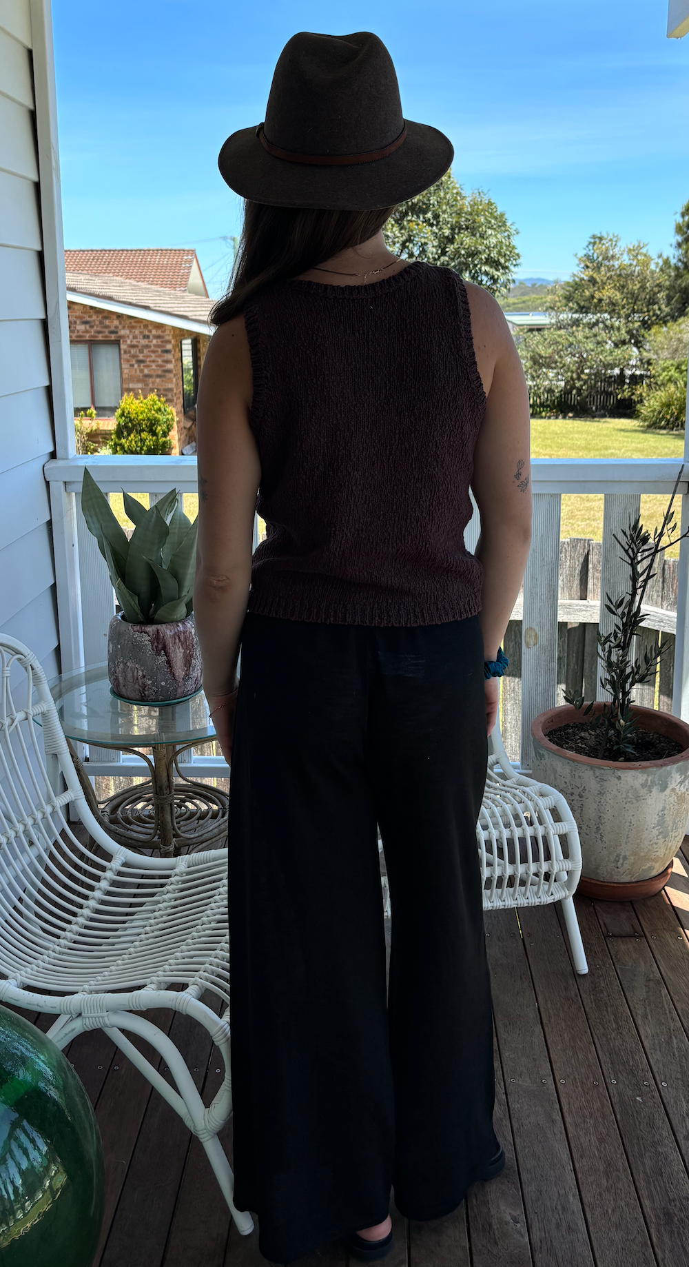 the dolly tank by little lies is a chocolate knitted cotton sleeveless top