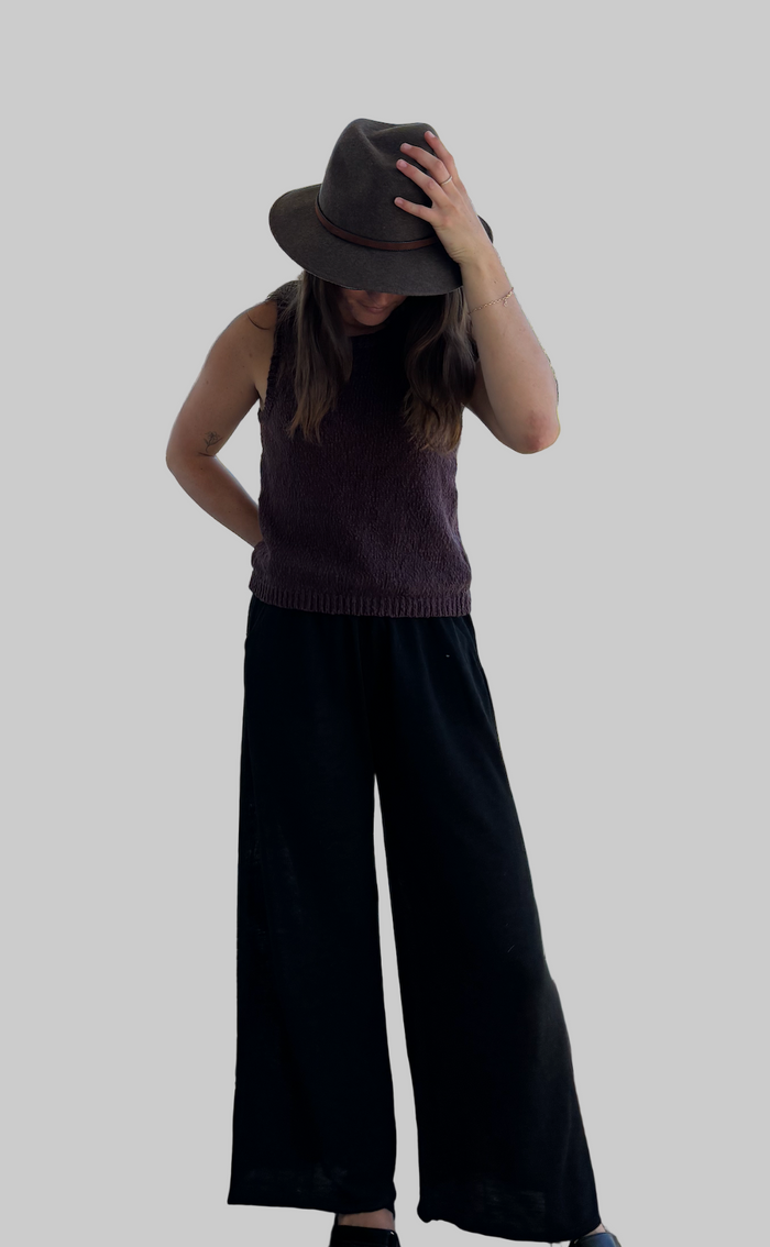 the dolly tank by little lies is a chocolate knitted cotton sleeveless top