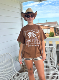 easy tiger tee by frankie is a oversized graphic cotton t-shirt in chocolate brown