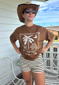 cotton stripe bike shorties by frankie in cream and black