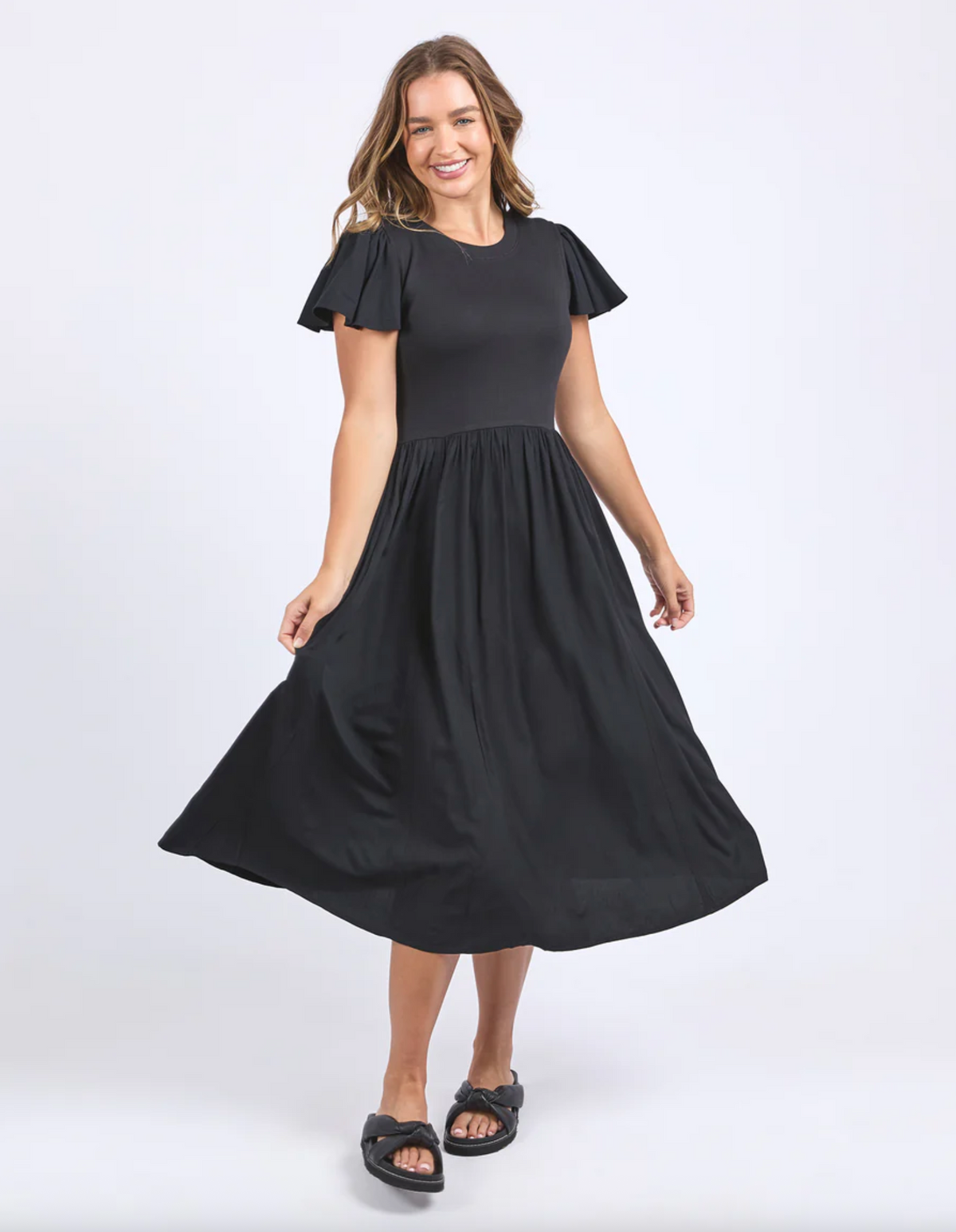 The Elle Dress by Foxwood is the perfect super soft little black dress for spring and summer