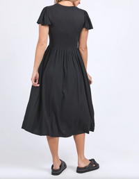 The Elle Dress by Foxwood is a cotton midi little black dress for spring and summer