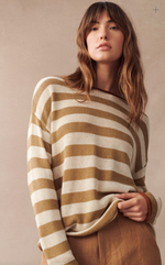 the em spring knit by little lies is a linen blend knitted striped long sleeve top