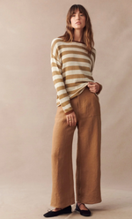 the em spring knit by little lies is a linen blend knitted striped long sleeve top