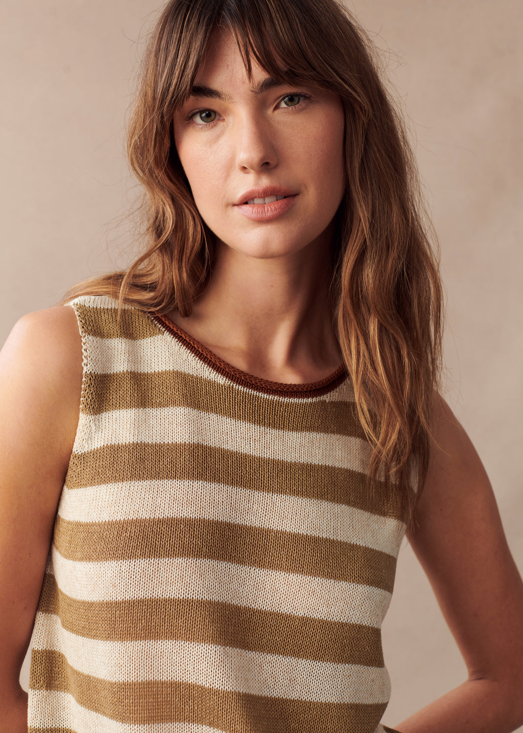 em spring tank is a knitted stripe sleeveless top by little lies