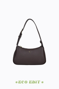 gabi shoulder bag by peta and jain is a vegan leather zip up small bag in chocolate