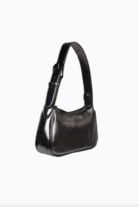 gabi shoulder bag by peta and jain is a vegan leather zip up small bag in gunmetal