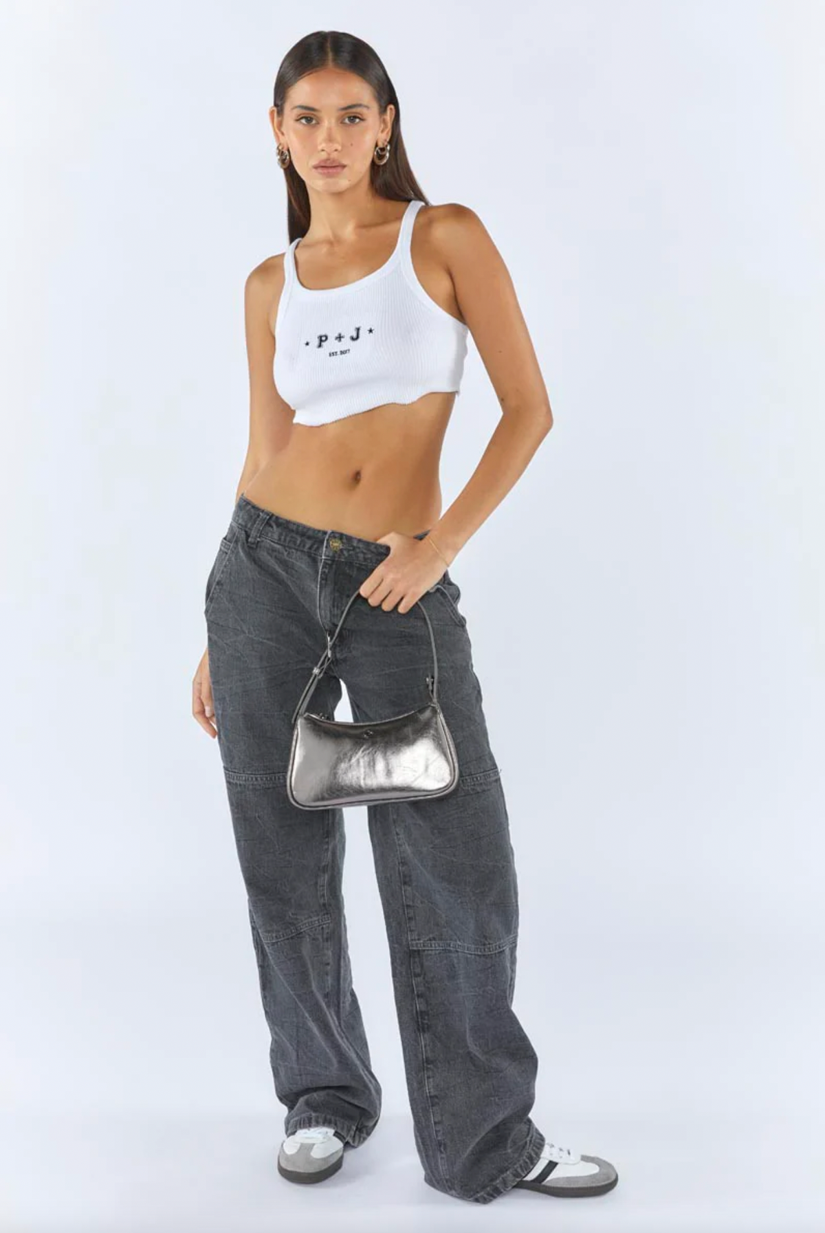 gabi shoulder bag by peta and jain is a vegan leather zip up small bag in gun metal