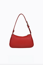 gabi shoulder bag by peta and jain is a vegan leather zip up small bag in red