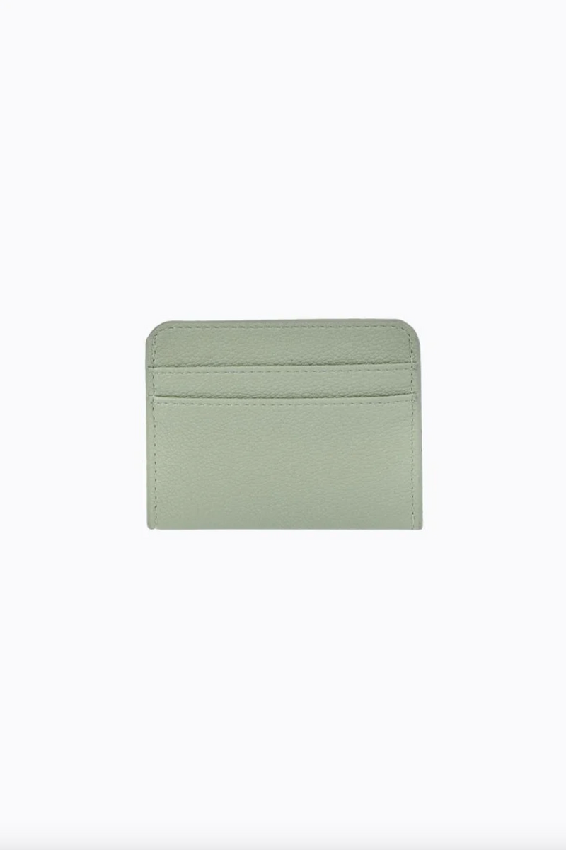 gia card wallet by peta and jain is a faux leather holder for cards in sage