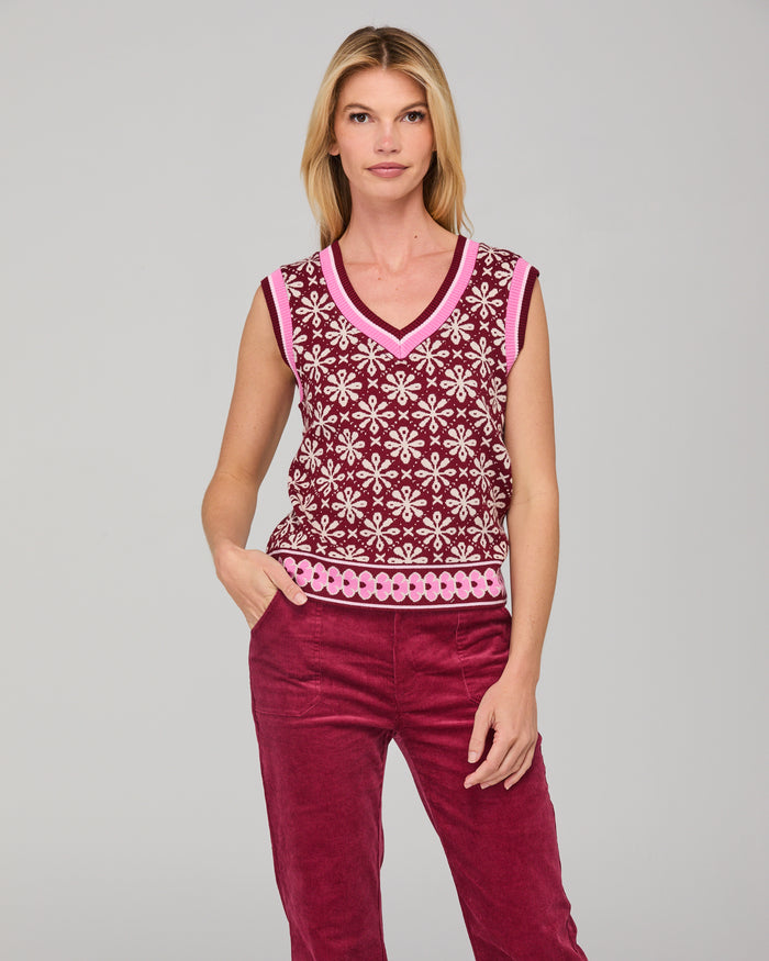 The Gigi Vest by Boom Shankar is a knitted v- neck vest with stretch