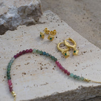 18 karat yellow gold plate stud earrings with green onyx stone