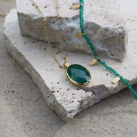 Green Onyx Pendant Necklace in 18 karat gold plate by Murkani