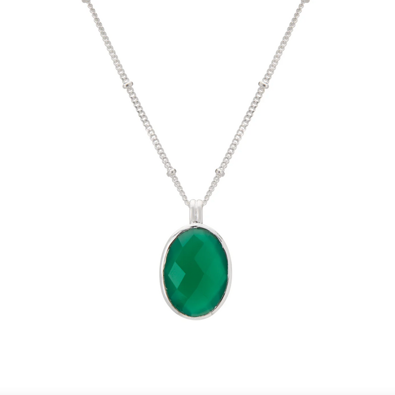 Green Onyx Pendant Necklace - Silver