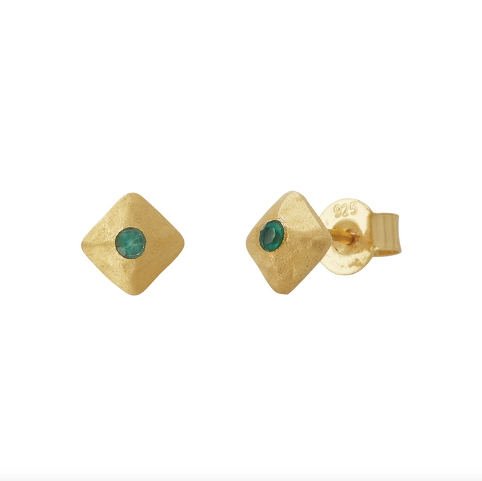 Green Onyx Studs - Gold