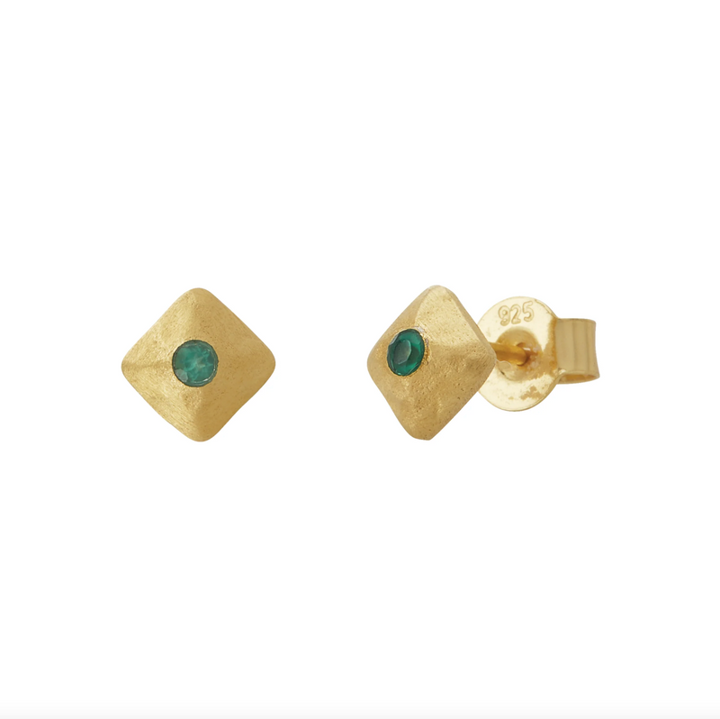 Green Onyx Studs - Gold