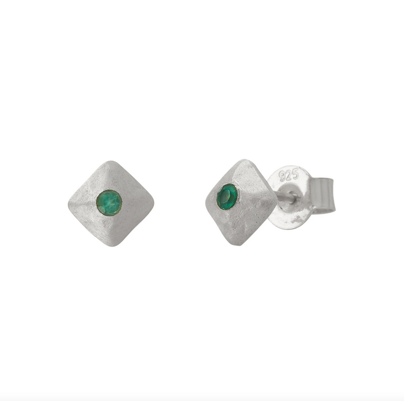 Green Onyx Studs - Silver