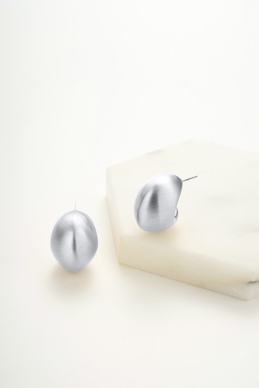 Hailey Brushed Hoop Earrings - Silver