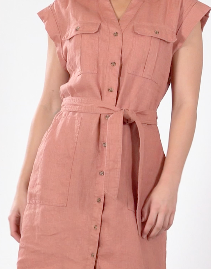 a linen shirt dress by foxwood in clay