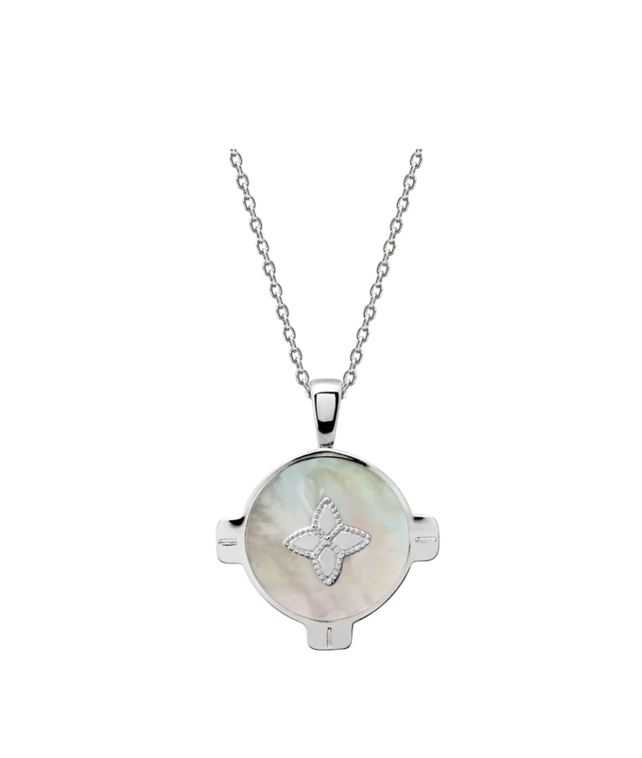 harmony necklace by murkani is a sterling silver chain with mother of pearl inlay pendant