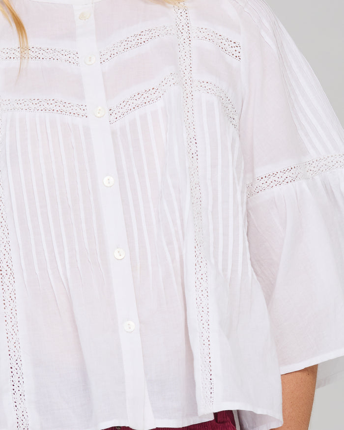feminine white cotton lace boho button up blouse by boom shankar