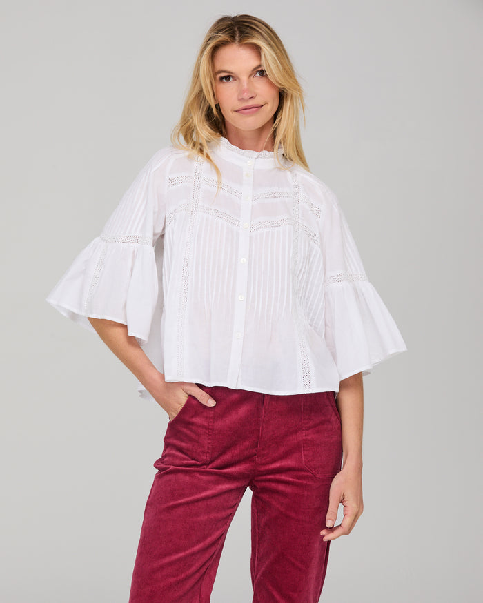 feminine white cotton lace boho button up blouse by boom shankar