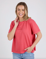 the huntleigh tee by foxwood is a faded red cotton oversized t-shirt with rolled sleeves